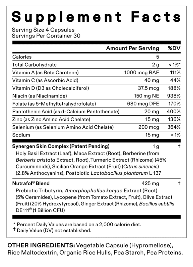 nutrafol skin supplement label